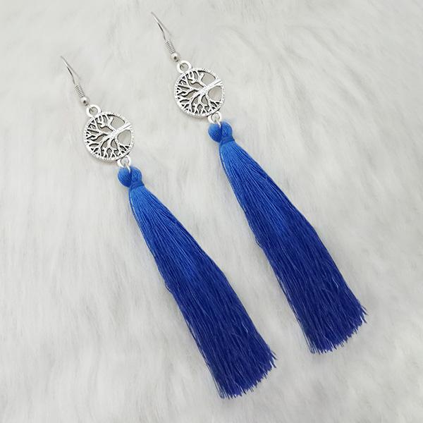 Tip Top Fashions Blue Thread Rhodium Plated Tassel Earrings - 1313322D