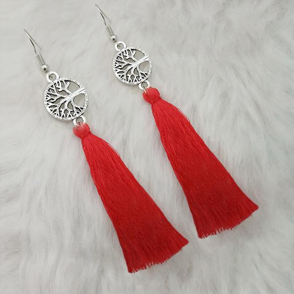 Tip Top Fashions Red Thread Rhodium Plated Tassel Earrings - 1313322F