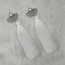 Jeweljunk White Thread Rhodium Plated Tassel Earrings - 1313324E