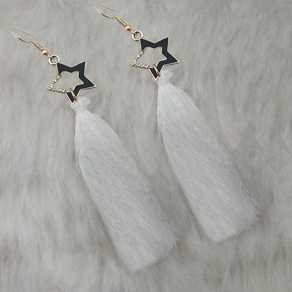 Tip Top Fashions White Gold Plated Star Design Tassel Earrings - 1313326E