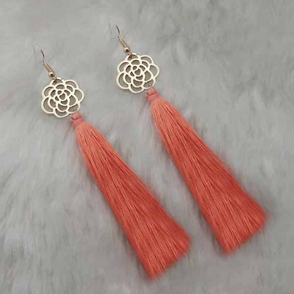 Tip Top Fashions Orange Thread Gold Plated Tassel Earrings - 1313327A