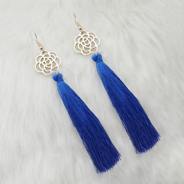 Tip Top Fashions Blue Thread Gold Plated Tassel Earrings - 1313327D