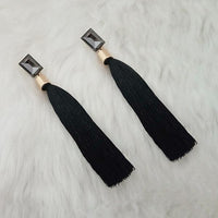 Jeweljunk Black Thread Gold Plated Tassel Earrings - 1313331B