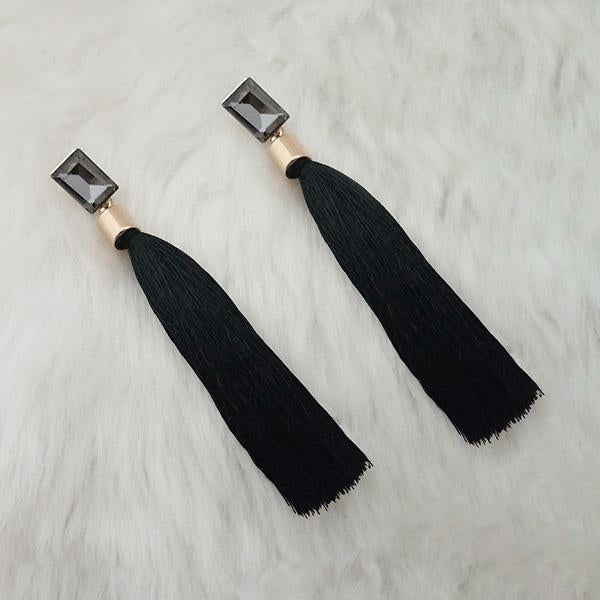 Jeweljunk Black Thread Gold Plated Tassel Earrings - 1313331B