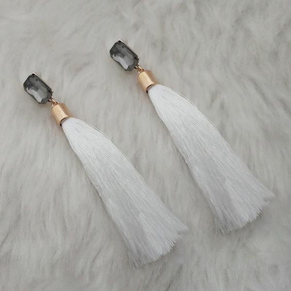 Tip Top Fashions White Thread Gold Plated Tassel Earrings - 1313331E