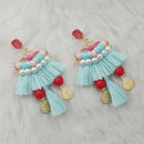 Jeweljunk Blue Thread Multi Stone Gold Plated Tassel Earrings - 1313332D