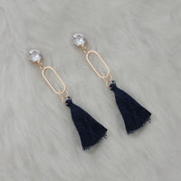 Jeweljunk Black Thread Gold Plated Tassel Earrings - 1313333B