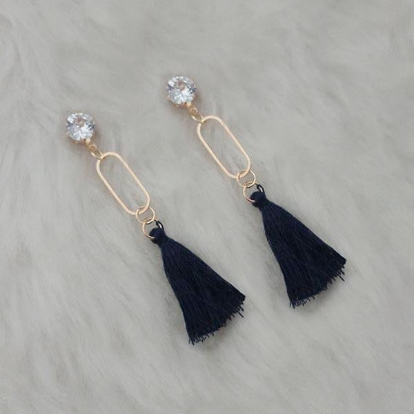 Jeweljunk Black Thread Gold Plated Tassel Earrings - 1313333B
