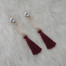 Jeweljunk Maroon Thread Gold Plated Tassel Earrings - 1313333C