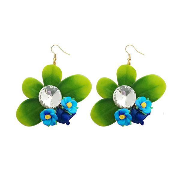 Kriaa Austrian Stone Green Leaf Dangler Earrings - 1313401A