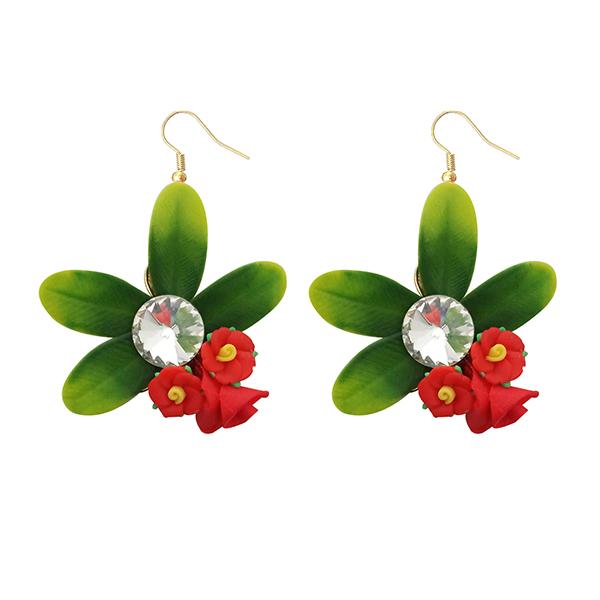 Kriaa Austrian Stone Green Leaf Dangler Earrings - 1313401E