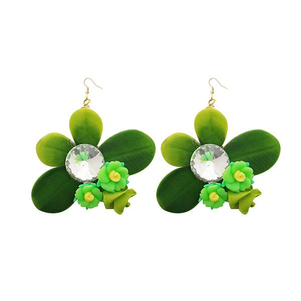 Kriaa Austrian Stone Green Leaf Dangler Earrings - 1313401F