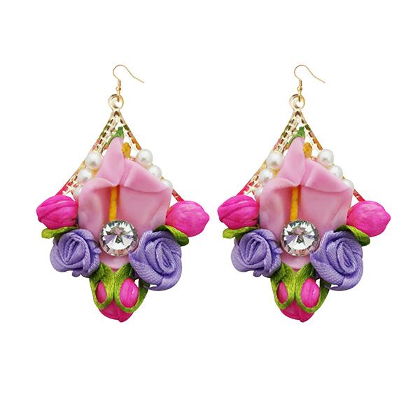 Kriaa Austrian Stone Purple Floral Dangler Earrings - 1313402B