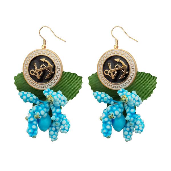 Kriaa Austrian Stone Green Leaf Dangler Earrings - 1313403A