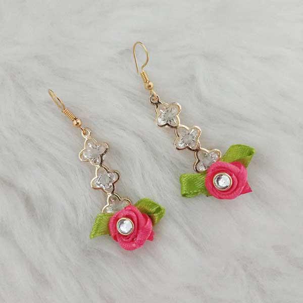 Kriaa Pink Floral Austrian Stone Dangler Earrings - 1313407A