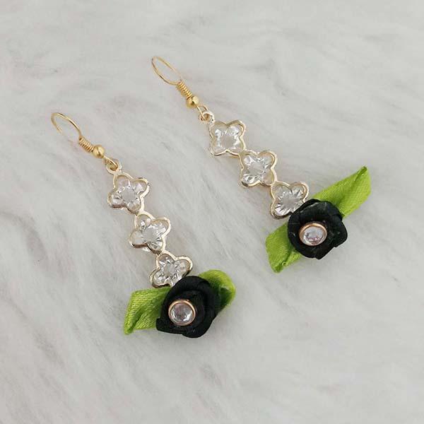 Kriaa Austrian Stone Black Floral Dangler Earrings - 1313407D