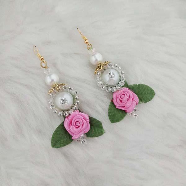 Kriaa Pink Floral Austrian Stone Pearl Dangler Earrings - 1313409A