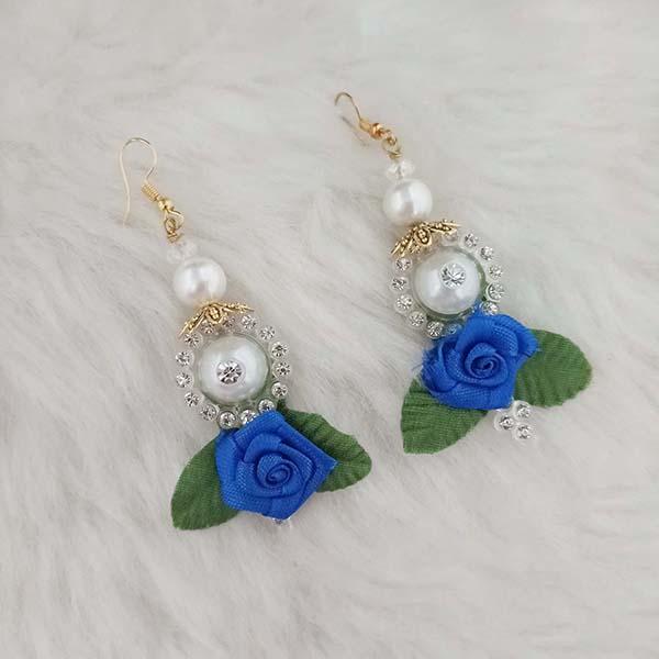 Kriaa Austrian Stone Blue Floral Pearl Dangler Earrings - 1313409B