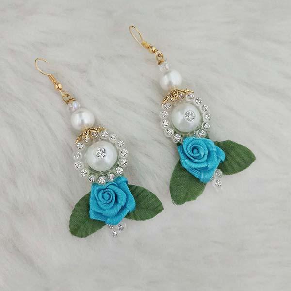 Kriaa Austrian Stone Blue Floral Pearl Dangler Earrings - 1313409H