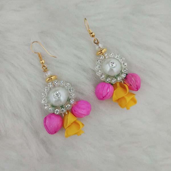 Kriaa Pink Floral Austrian Stone Pearl Dangler Earrings - 1313410A