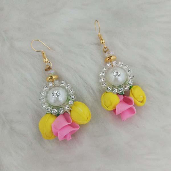 Kriaa Austrian Stone Yellow Floral Dangler Earrings - 1313410E