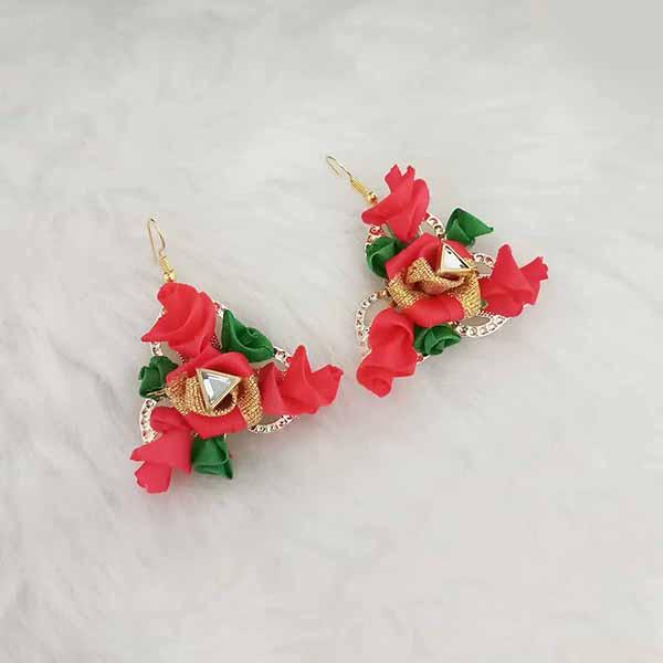 Kriaa Red Floral Gold Plated Dangler Earrings - 1313413F