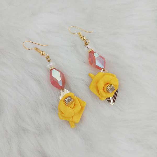 Kriaa Yellow Floral Gold Plated Dangler Earrings - 1313414A