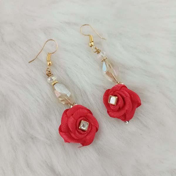 Kriaa Gold Plated Red Floral Dangler Earrings - 1313414C