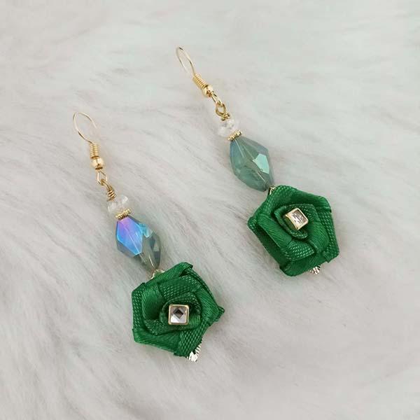 Kriaa Green Floral Gold Plated Dangler Earrings - 1313414D