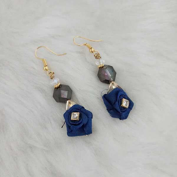 Kriaa Gold Plated Blue Floral Dangler Earrings - 1313414E