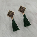 Jeweljunk Green Thread Antique Gold Plated Tassel Earrings - 1313416C