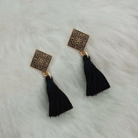 Jeweljunk Brown Thread Antique Gold Plated Tassel Earrings - 1313416D