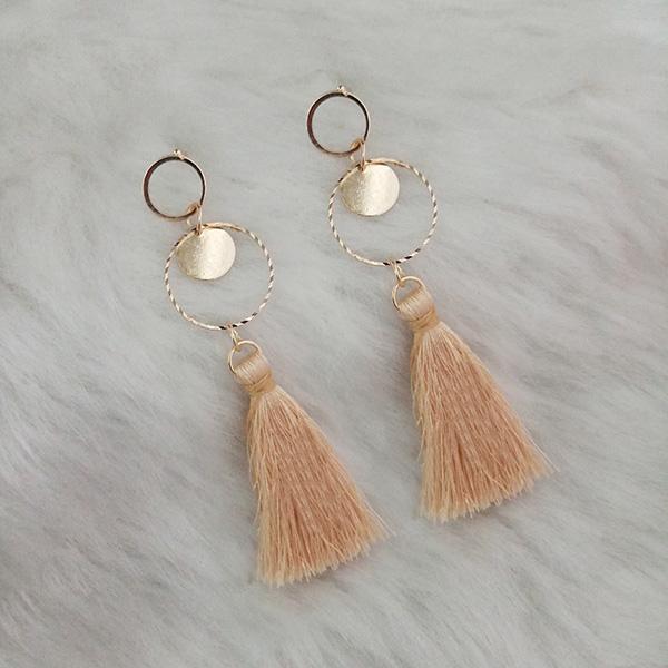 Jeweljunk Brown Thread Gold Plated Tassel Earrings - 1313417C