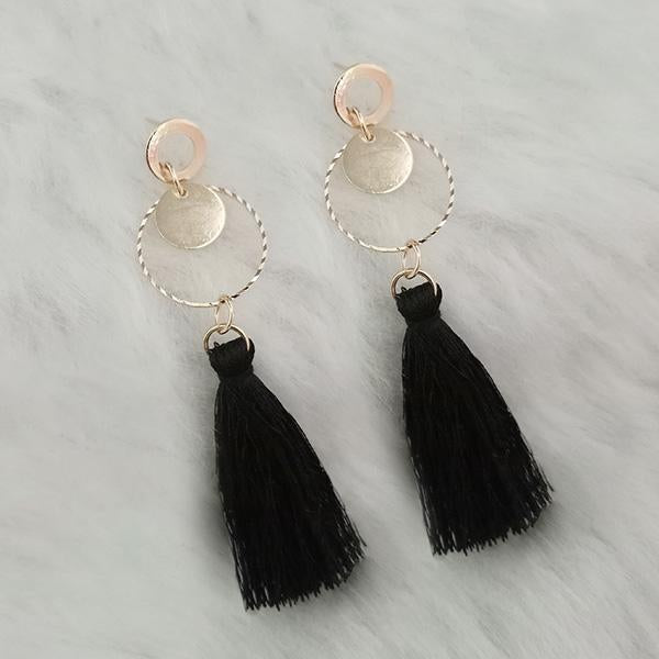 Jeweljunk Black Thread Gold Plated Tassel Earrings - 1313417D