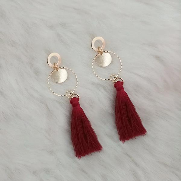 Jeweljunk Maroon Thread Gold Plated Tassel Earrings - 1313417E