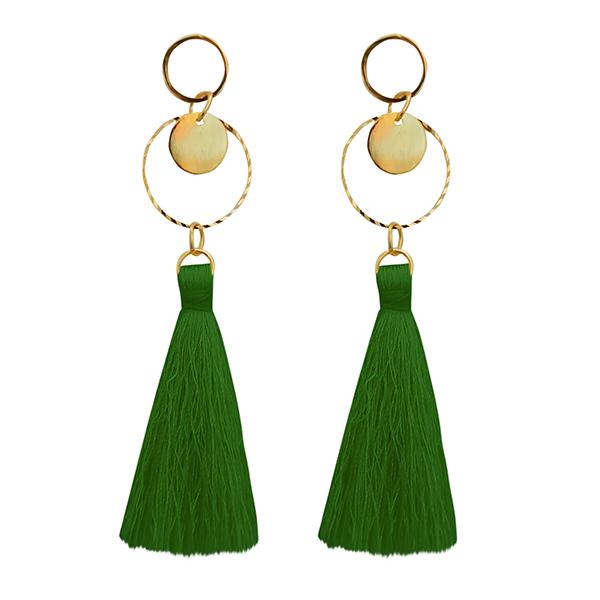 Jeweljunk Green Thread Gold Plated Tassel Earrings - 1313417F