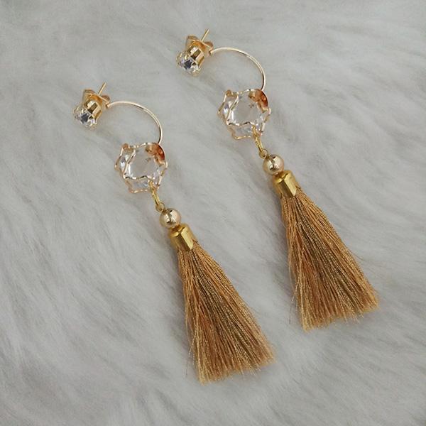 Jeweljunk Austrian Stone Beige Thread Tassel Earrings - 1313418A