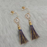 Jeweljunk Blue Thread Austrian Stone Tassel Earrings - 1313418B