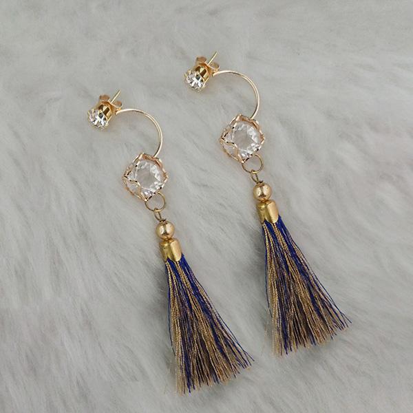 Jeweljunk Blue Thread Austrian Stone Tassel Earrings - 1313418B