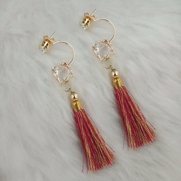 Tip Top Fashions Pink Thread Austrian Stone Tassel Earrings - 1313418C