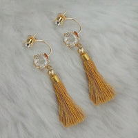 Jeweljunk Beige Thread Austrian Stone Tassel Earrings - 1313418D