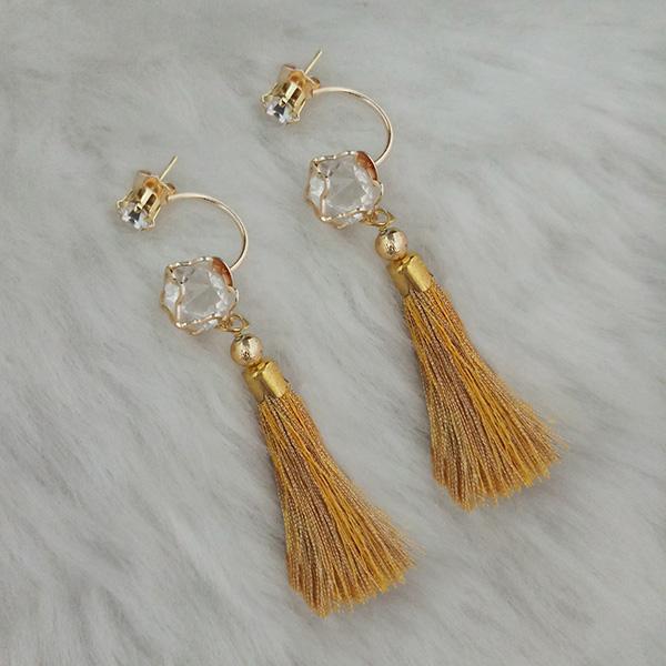 Jeweljunk Beige Thread Austrian Stone Tassel Earrings - 1313418D