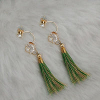 Jeweljunk Green Thread Austrian Stone Tassel Earrings - 1313418F