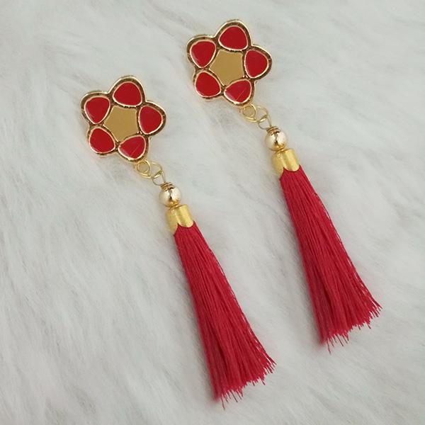 Jeweljunk Red Thread Gold Plated Tassel Earrings - 1313419D