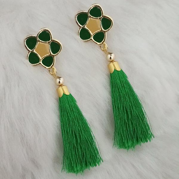 Jeweljunk Green Thread Gold Plated Tassel Earrings - 1313419E