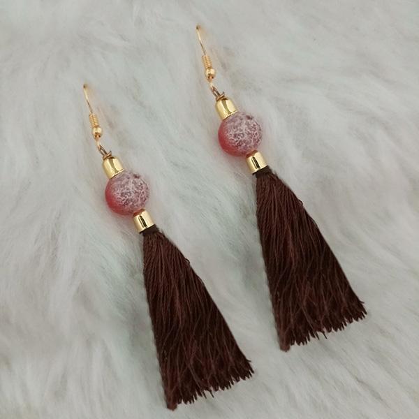 Tip Top Fashions Brown Thread Gold Plated Tassel Earrings - 1313420D