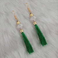 Jeweljunk Green Thread Gold Plated Tassel Earrings - 1313420E