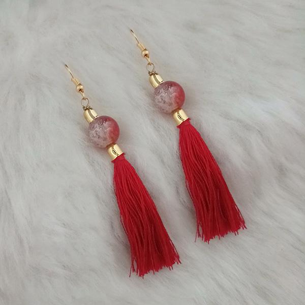 Jeweljunk Maroon Thread Gold Plated Tassel Earrings - 1313420G