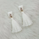 Jeweljunk Austrian Stone White Thread Tassel Earrings - 1313423B