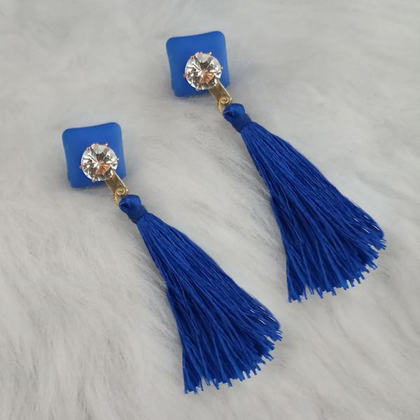 Jeweljunk Austrian Stone Blue Thread Tassel Earrings - 1313423D
